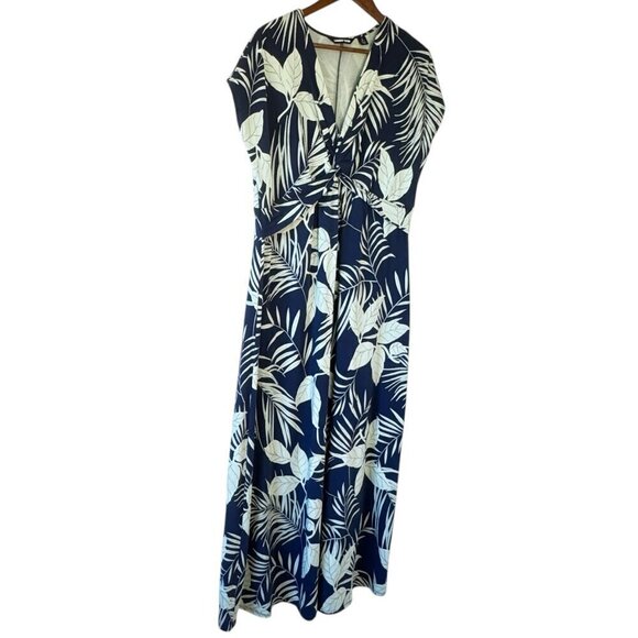 Lands’ End Maxi Dress Surplice Knotted V-Neck Empire Waist Cap Sleeve L 14 - 16 - Picture 2 of 7